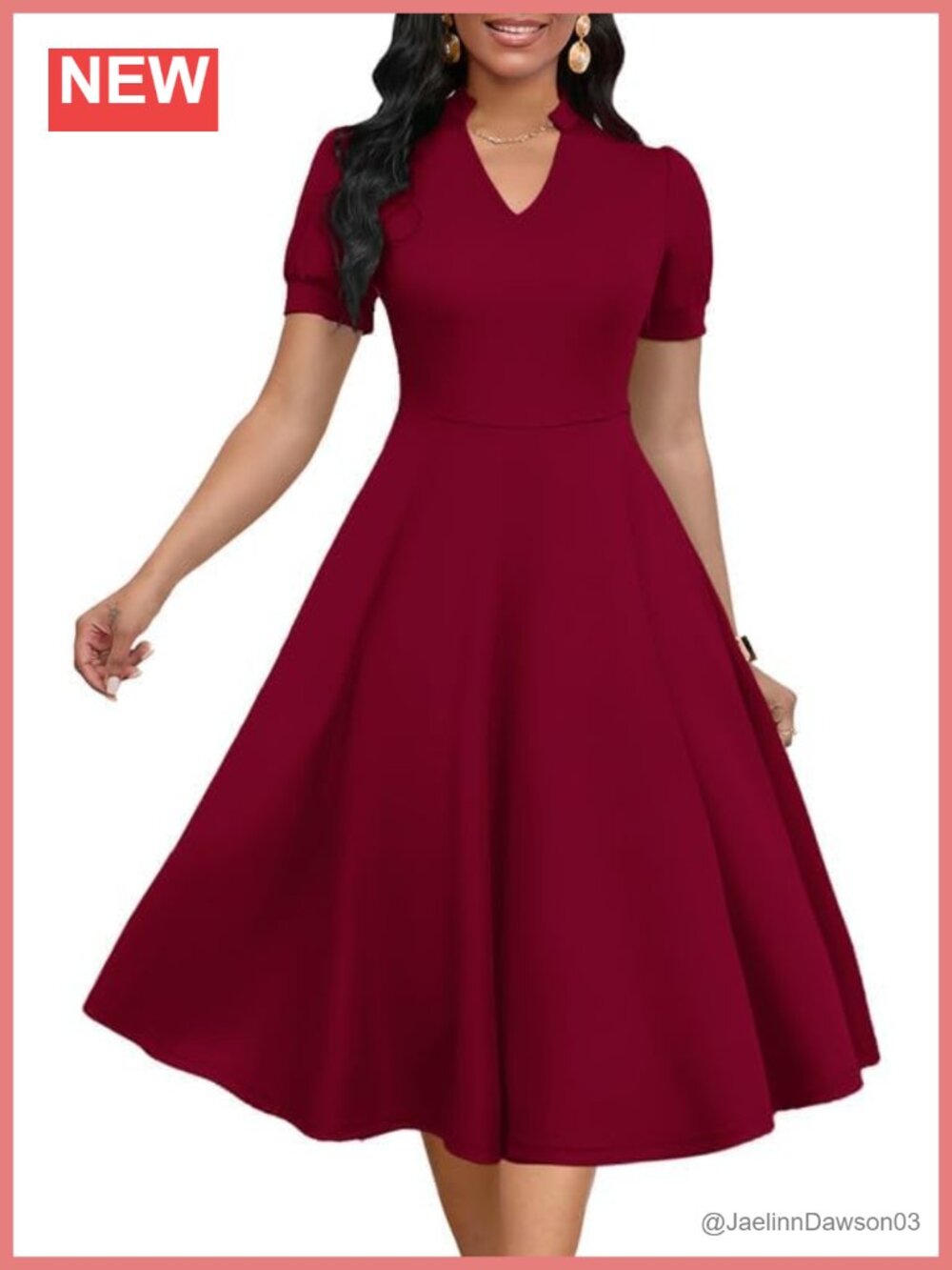 Women's Puff Sleeve V Neck A-Line Cocktail Dress Knee-Length Semi-Formal